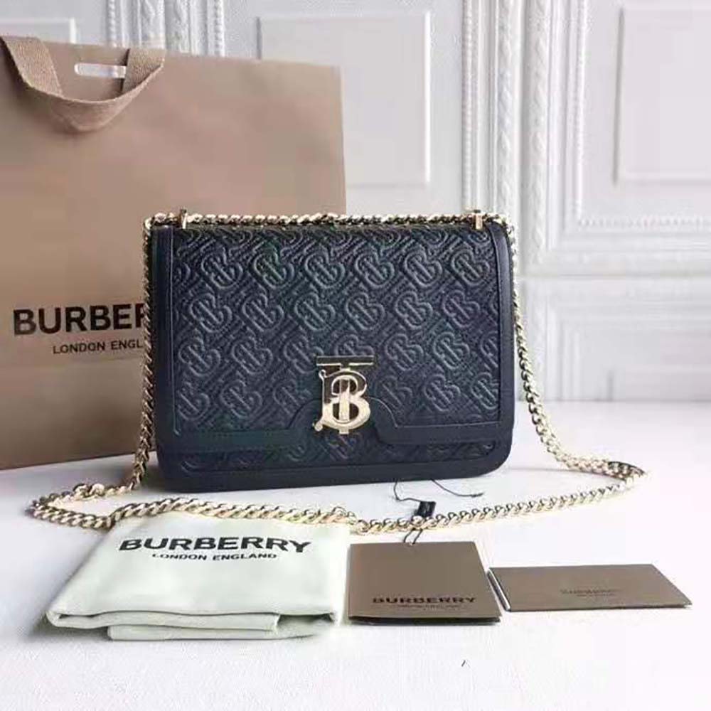 Burberry Small Quilted Monogram Lambskin Tb Bag- Black