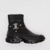 Burberry Women Monogram Motif Buckle Leather Boots-Black