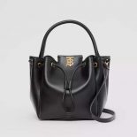Burberry Women Monogram Motif Leather Bucket Bag-Black