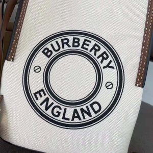 Burberry Small Peggy Logo Graphic Cotton Canvas Bucket Bag In Beige