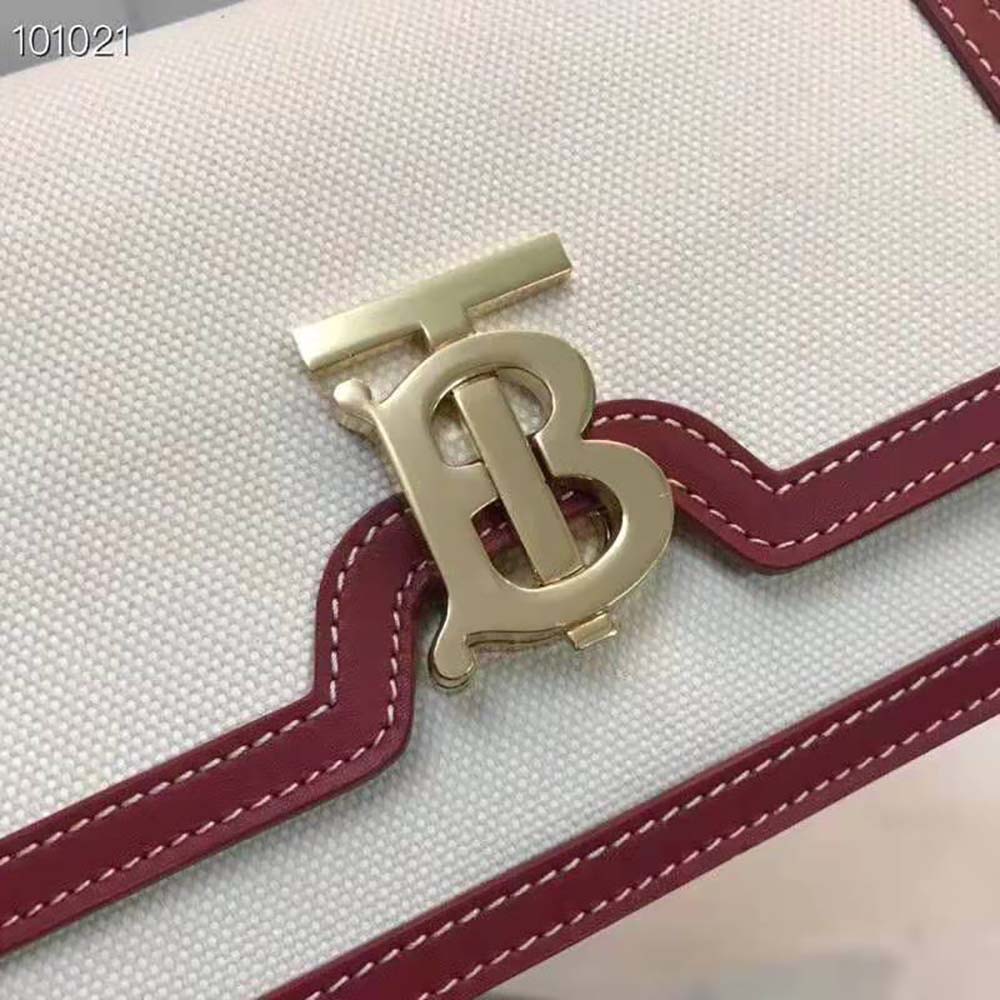 Burberry Women Small Two-tone Canvas and Leather TB Bag-Red 5 Burberry Women Small Two-tone Canvas and Leather TB Bag-Red - Image 5