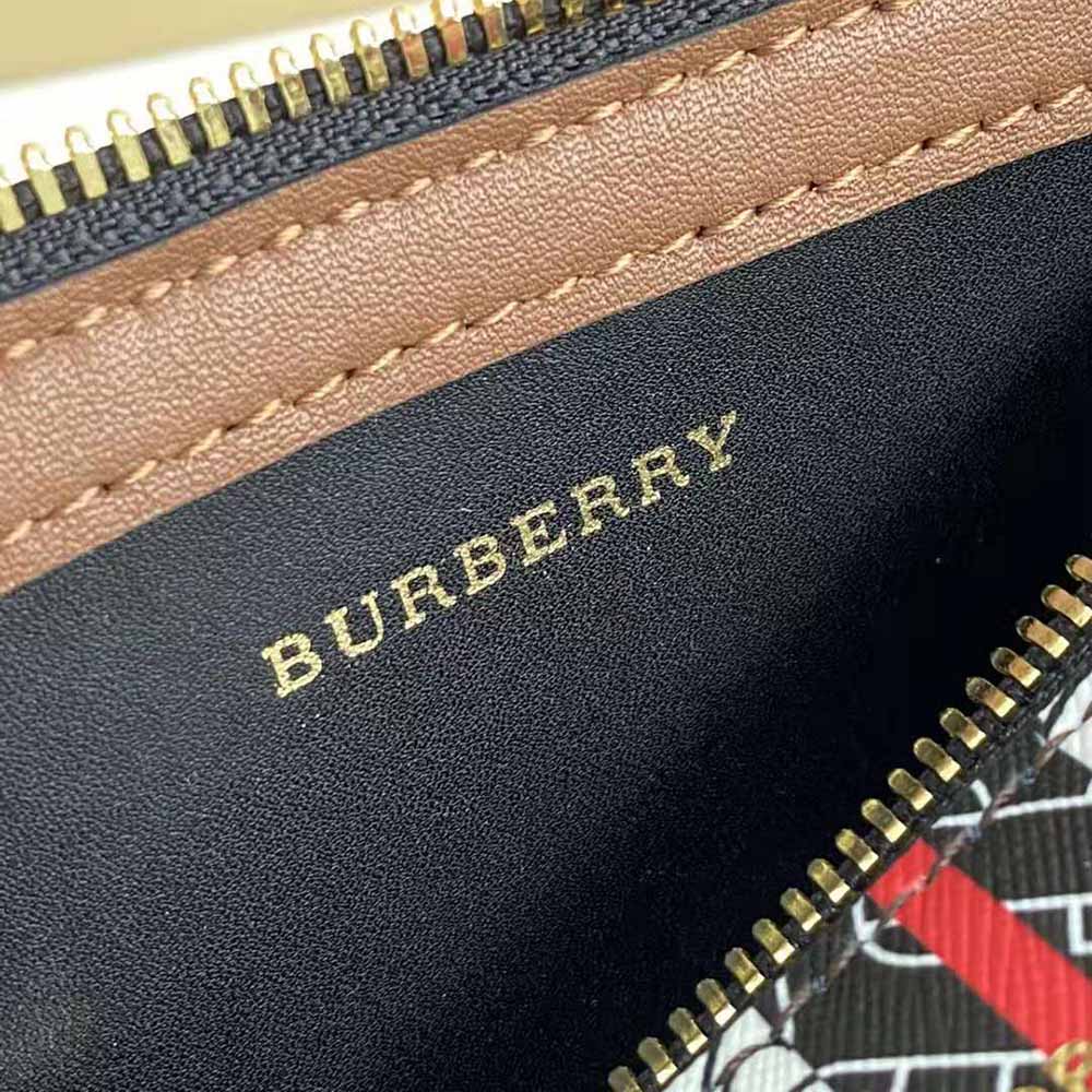 Burberry Women The Monogram Stripe E-canvas and Leather Barrel Bag