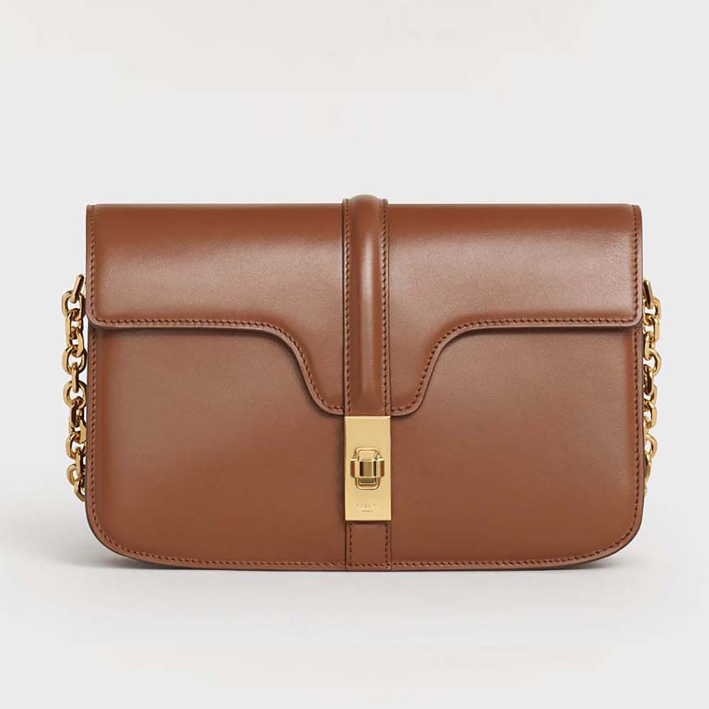 Celine Women Chain Bag 16 in Satinated Calfskin Brown