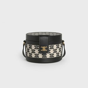 Celine Women Medium Tambour Bag in Textile with Triomphe Embroidery