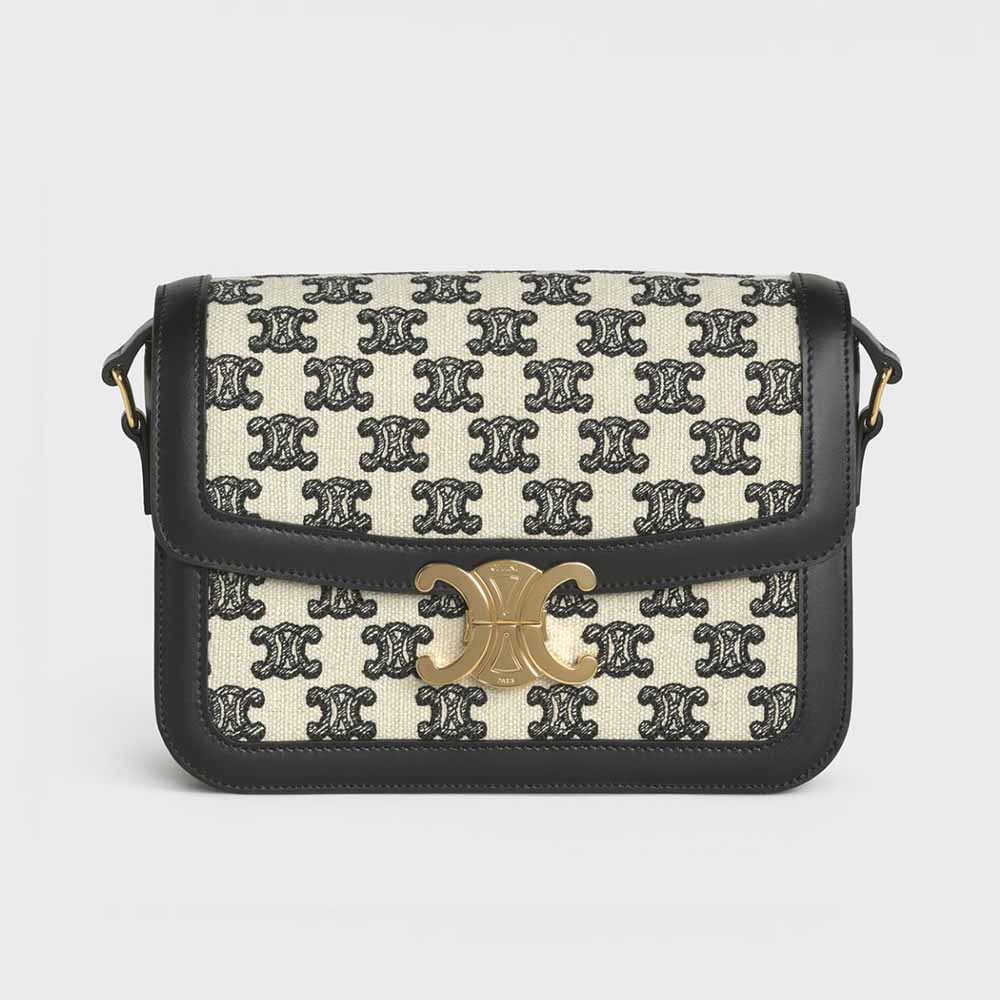 Celine Women Medium Triomphe Bag in Textile with Triomphe Embroidery