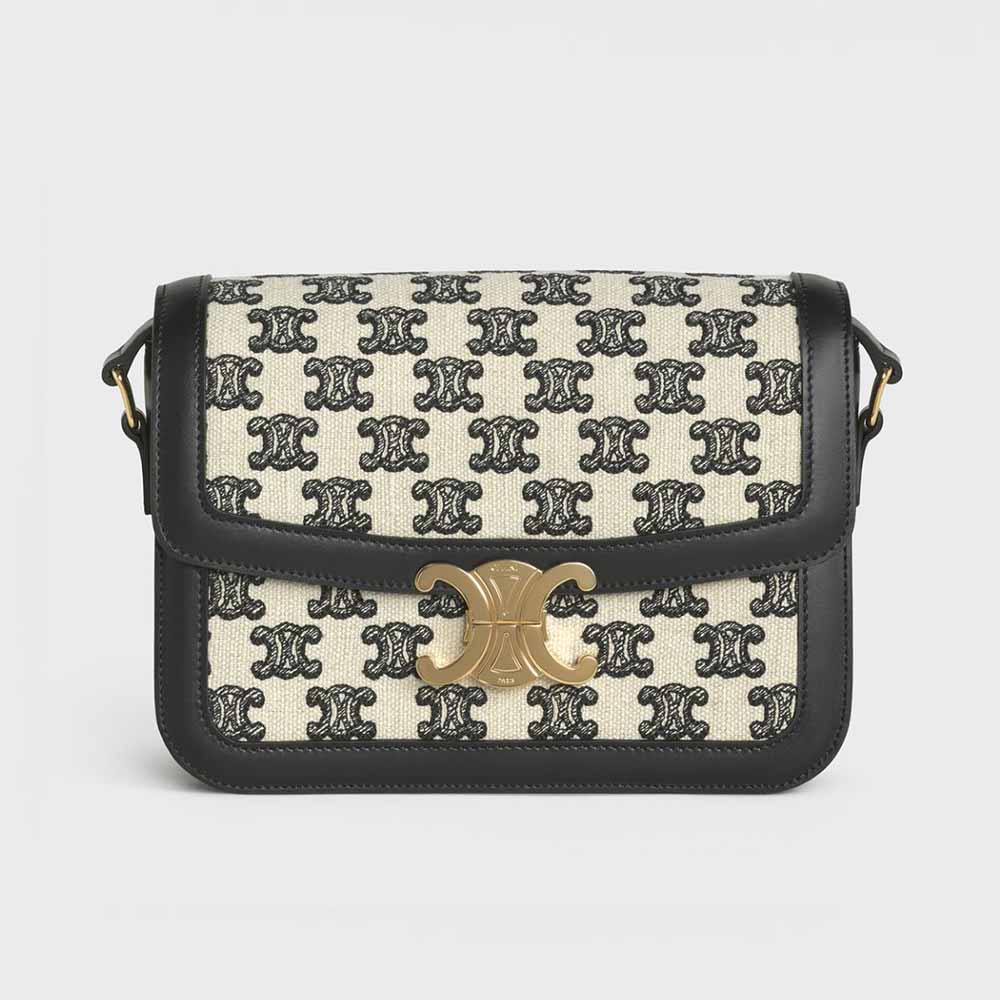 Celine Women Medium Triomphe Bag in Textile with Triomphe Embroidery ...