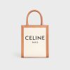 Celine Women Mini Vertical Cabas Celine in Textile with Celine Print and Calfskin-White