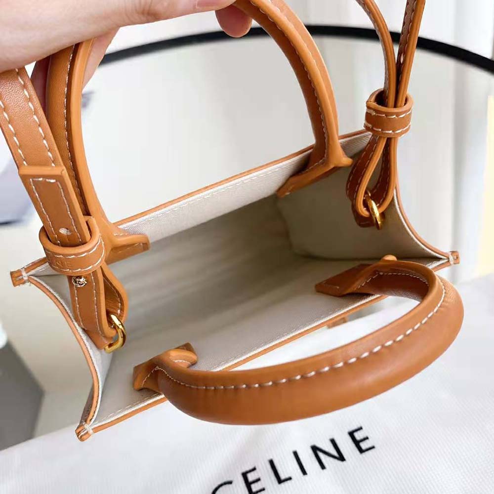 Celine Women Mini Vertical Cabas Celine in Textile with Celine Print and Calfskin-White 8 Celine Women Mini Vertical Cabas Celine in Textile with Celine Print and Calfskin-White - Image 8