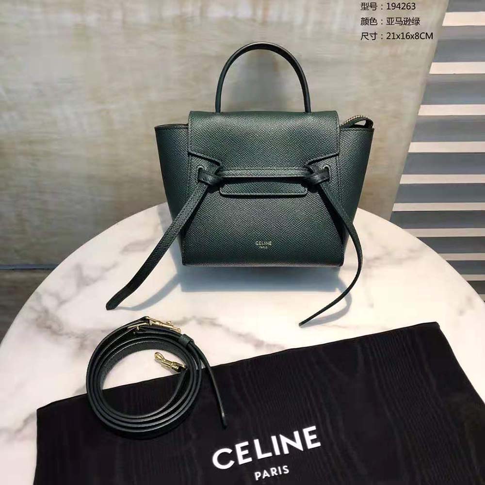 AUTH CELINE PICO BELT BAG 2-WAY GRAINED CALFSKIN LEATHER BAG PREOWNED MINT  GREEN