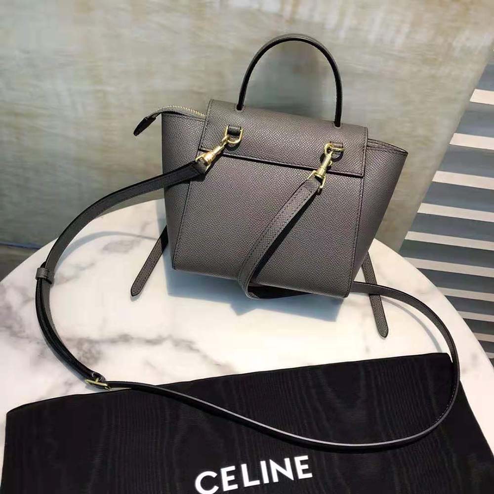 Celine Women Pico Belt Bag in Grained Calfskin-Gray