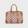 Celine Women Small Boston Bag in Textile With Triomphe Embroidery