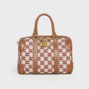 Celine Women Small Boston Bag in Textile With Triomphe Embroidery
