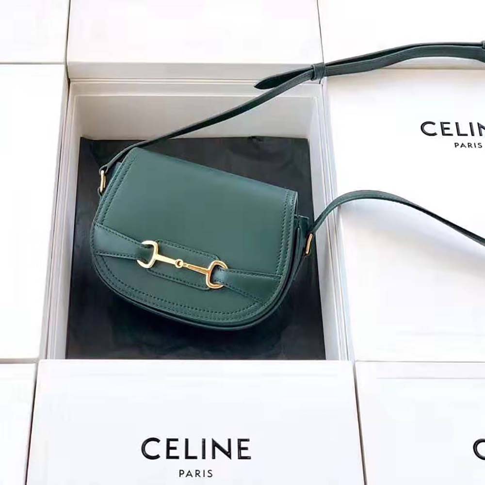 Celine Women Small Cr cy Bag in Satinated Calfskin Green