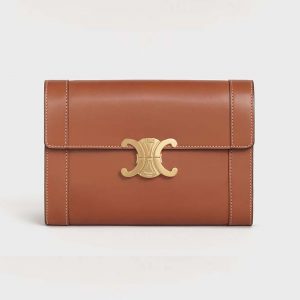 Celine Women Strap Bag Triomphe in Natural Calfskin-Brown