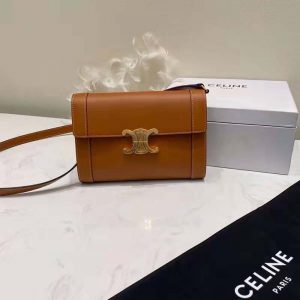 Celine Women Strap Bag Triomphe in Natural Calfskin Brown