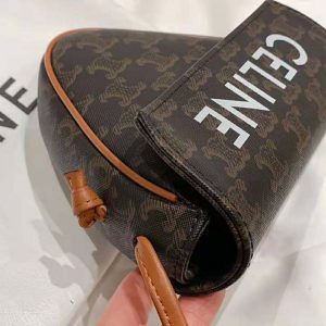 CELINE Triangle Triomphe Canvas Monogram Print Shoulder Bag Brown