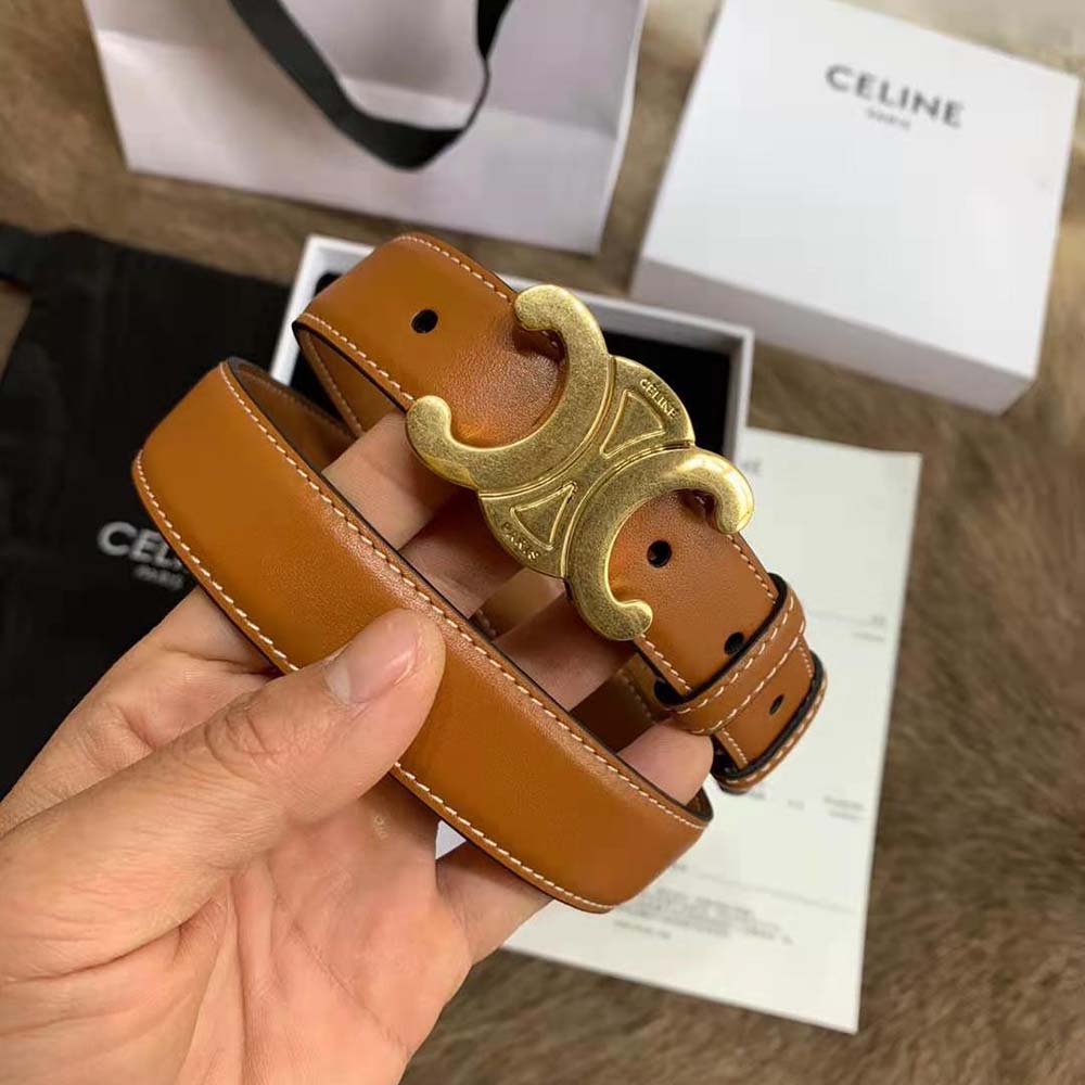 Celine - Medium Cuir Triomphe Belt in Taurillon Leather - Brown - Size : 75 - for Women