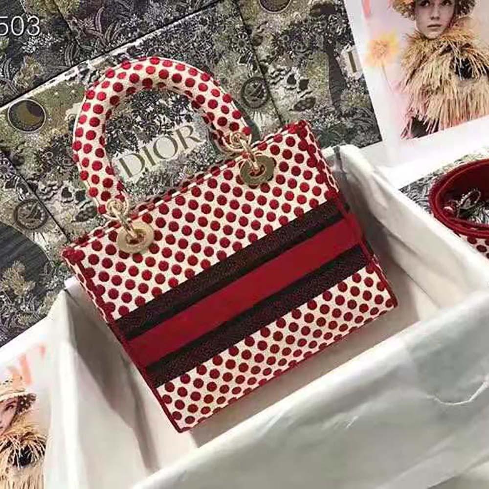 Dior Medium Lady D-Lite Dioramour Bag Red Dior Dots Embroidery 3 Dior Medium Lady D-Lite Dioramour Bag Red Dior Dots Embroidery - Image 3