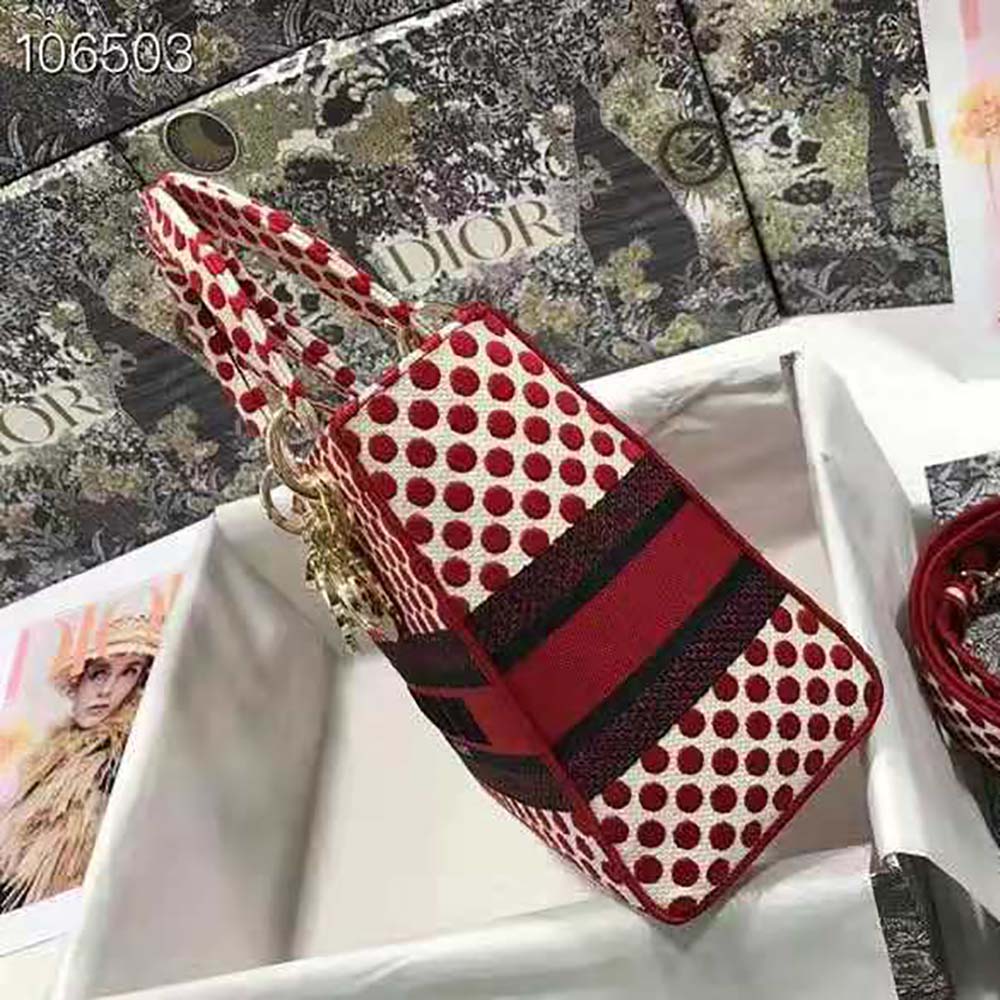 Dior Medium Lady D-Lite Dioramour Bag Red Dior Dots Embroidery 4 Dior Medium Lady D-Lite Dioramour Bag Red Dior Dots Embroidery - Image 4