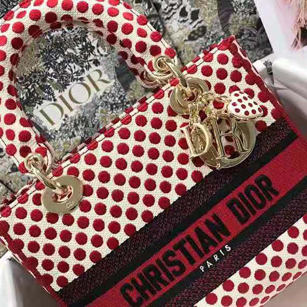 Dior Medium Lady D-Lite Dioramour Bag Red Dior Dots Embroidery 6 Dior Medium Lady D-Lite Dioramour Bag Red Dior Dots Embroidery - Image 6