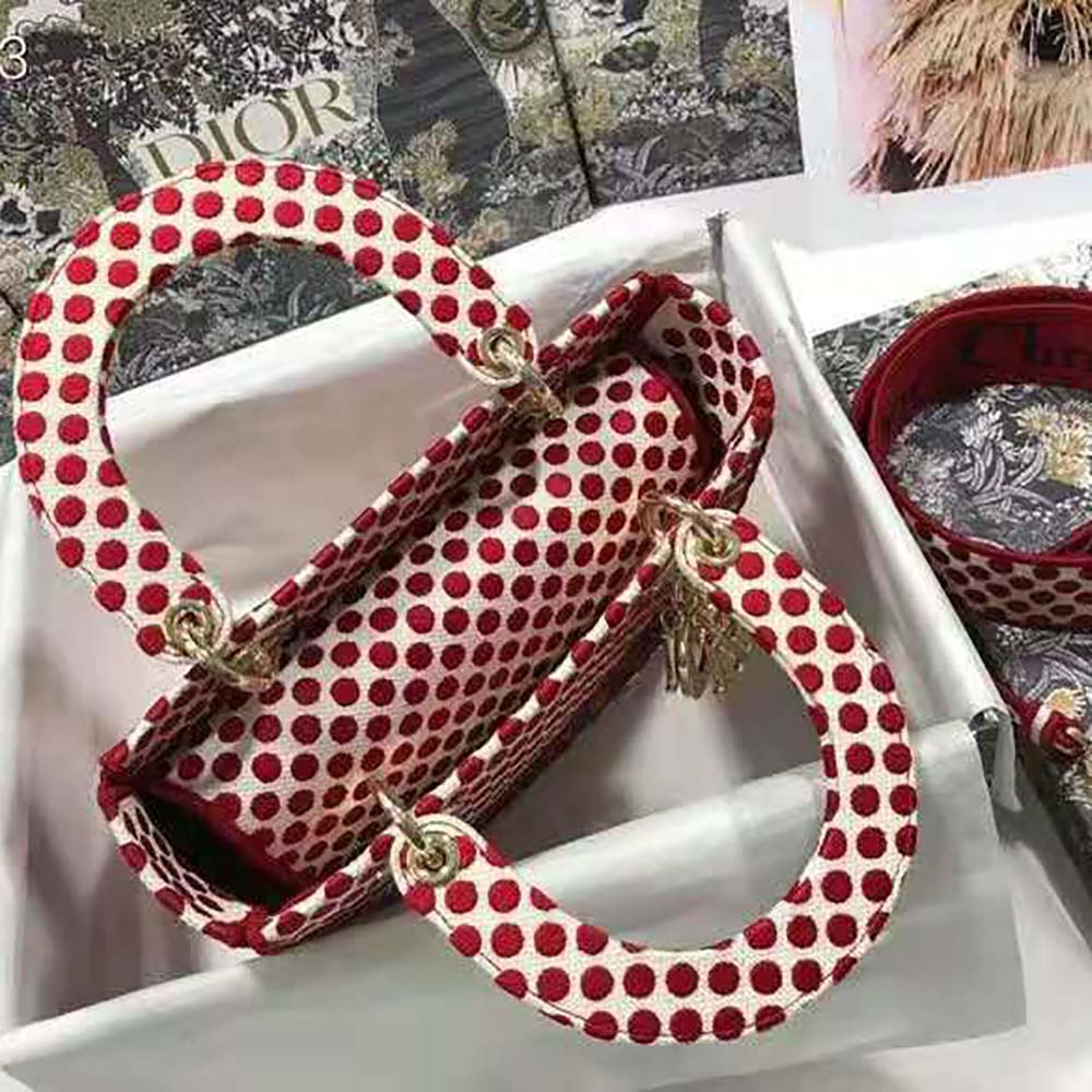 Dior Medium Lady D-Lite Dioramour Bag Red Dior Dots Embroidery 8 Dior Medium Lady D-Lite Dioramour Bag Red Dior Dots Embroidery - Image 8