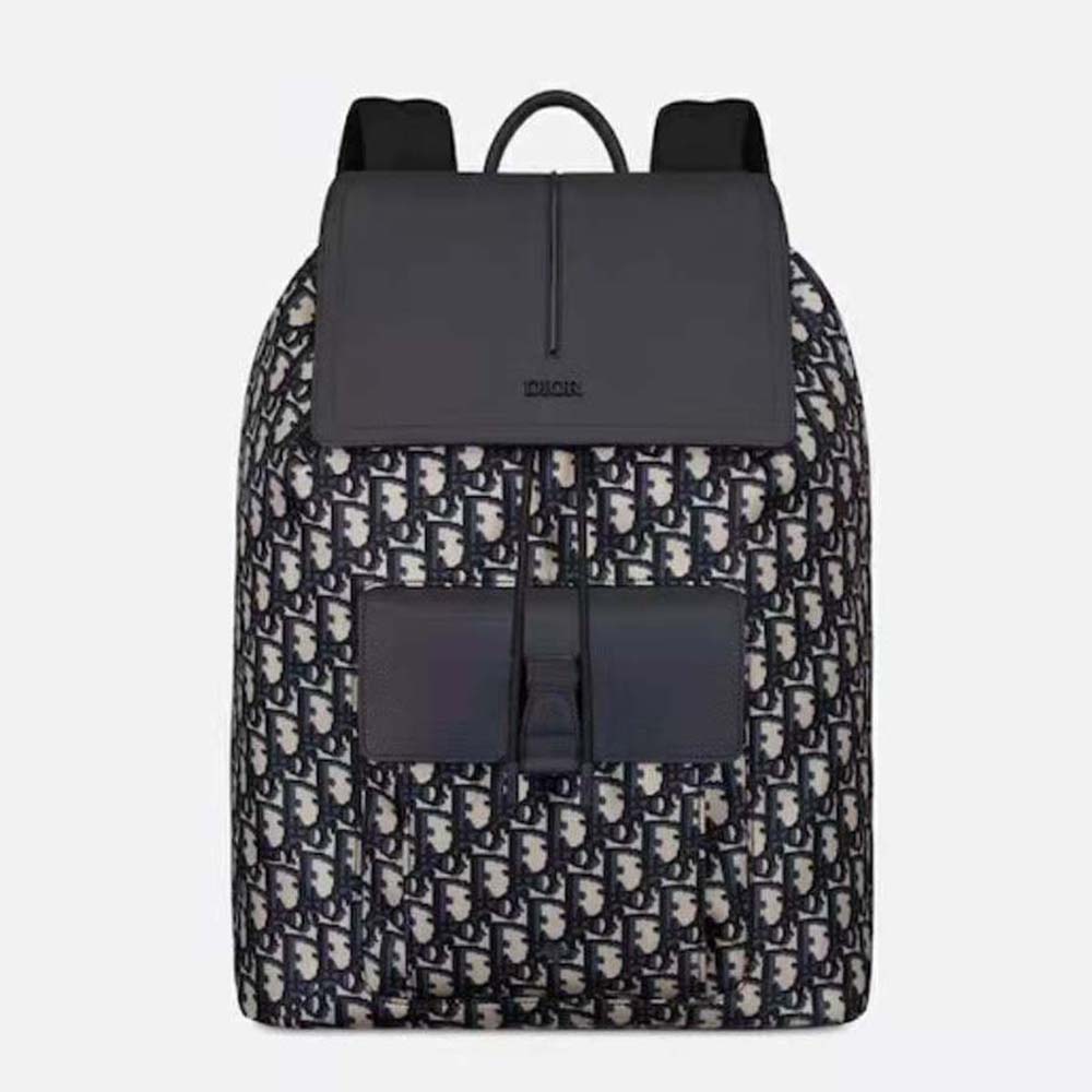 Dior Men Motion Backpack Beige And Black Dior Oblique Jacquard And Black Grained Calfskin 