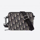Dior Men Pouch with Shoulder Strap Beige and Black Dior Oblique Jacquard