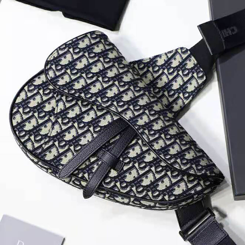Dior Saddle Pouch Oblique Jacquard Beige/Black in Jacquard Canvas