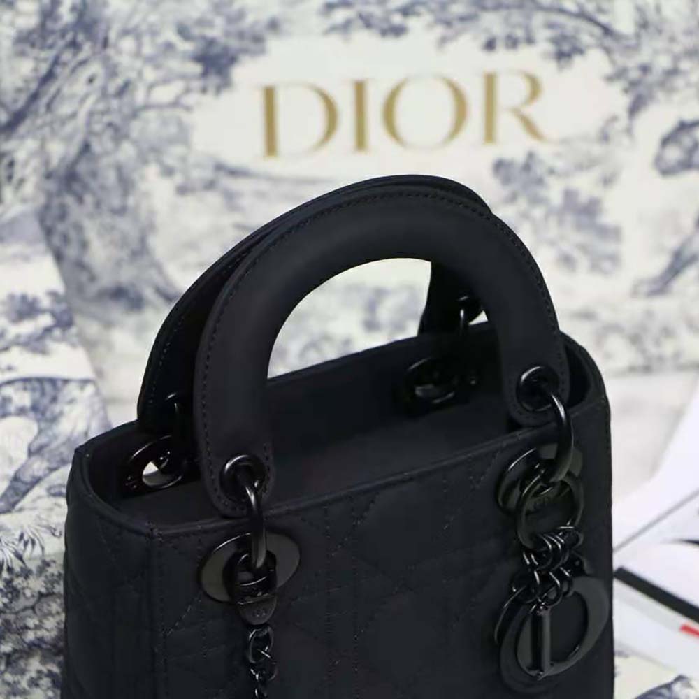 Dior - Mini Lady Bag Black Ultramatte Cannage Calfskin - Women