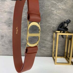 30 Montaigne Belt Black Smooth Calfskin Leather and Brown
