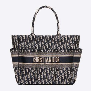 Dior Women Catherine Tote Bag Blue Dior Oblique Embroidery