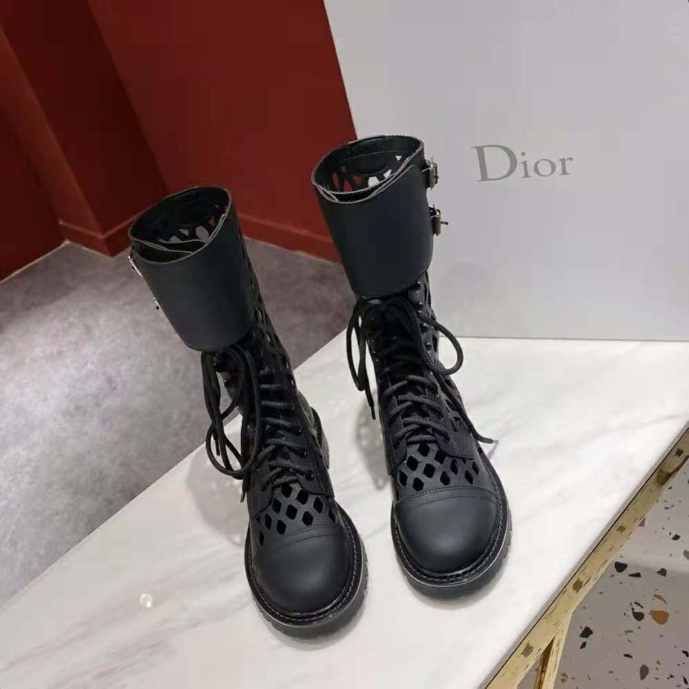 Christian Dior Black Matte Calfskin Leather D-Trap Combat Boots Size 5.5/36