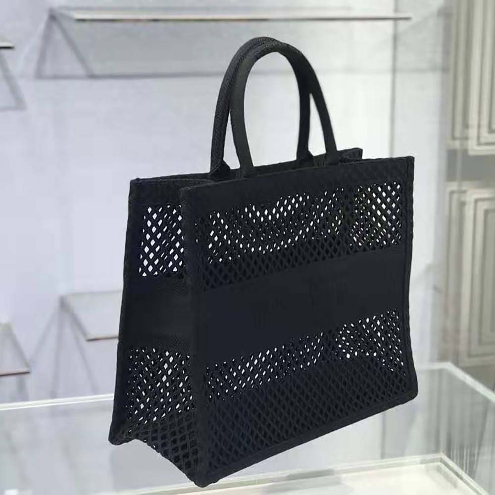 dior book tote black mesh embroidery