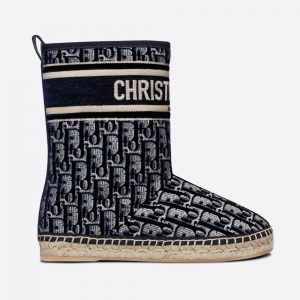 Dior Women Dior Chez Moi Dior Granville Ankle Boot Blue Dior Oblique Embroidered Velvet
