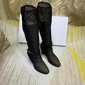 Womens Designer Dior Empreinte Mesh and Calfskin Heeled Boots For Sale at  1stDibs