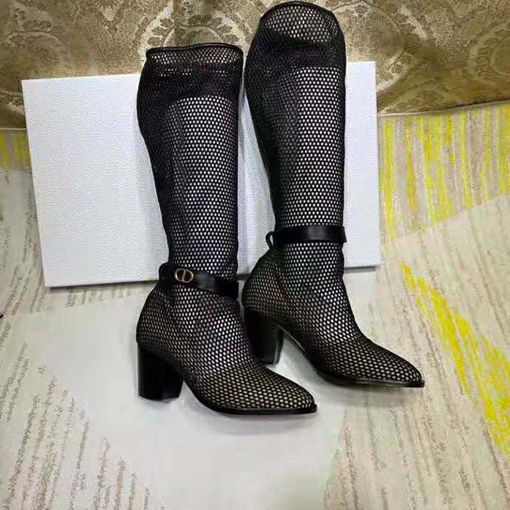 Dior Women Dior Empreinte Heeled Boot Black Mesh Calfskin