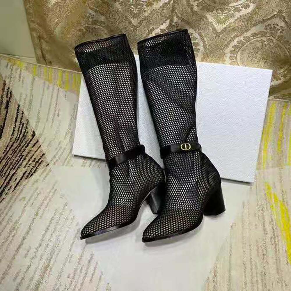 Dior Women Dior Empreinte Heeled Boot Black Mesh Calfskin