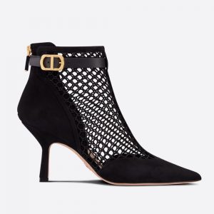 Dior Women Dior-I Heeled Ankle Boot Black Suede Calfskin Mesh in 8cm Heel