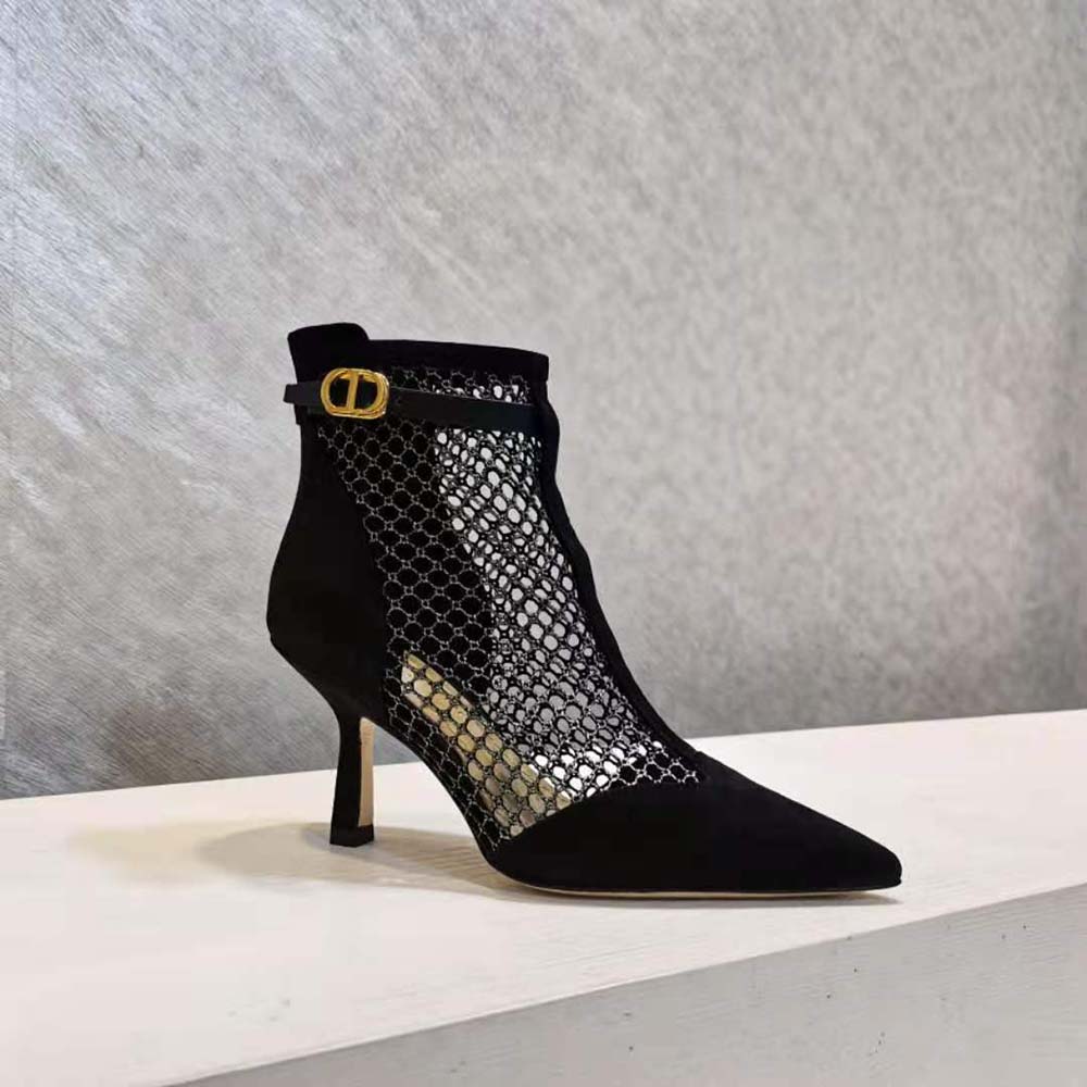 Dior Women Dior-I Heeled Ankle Boot Black Suede Calfskin Mesh in 8cm Heel