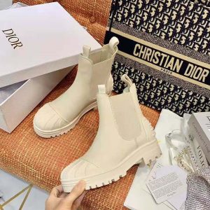CHRISTIAN DIOR Brushed Calfskin Rubber Dioriron Boots 38 Off White
