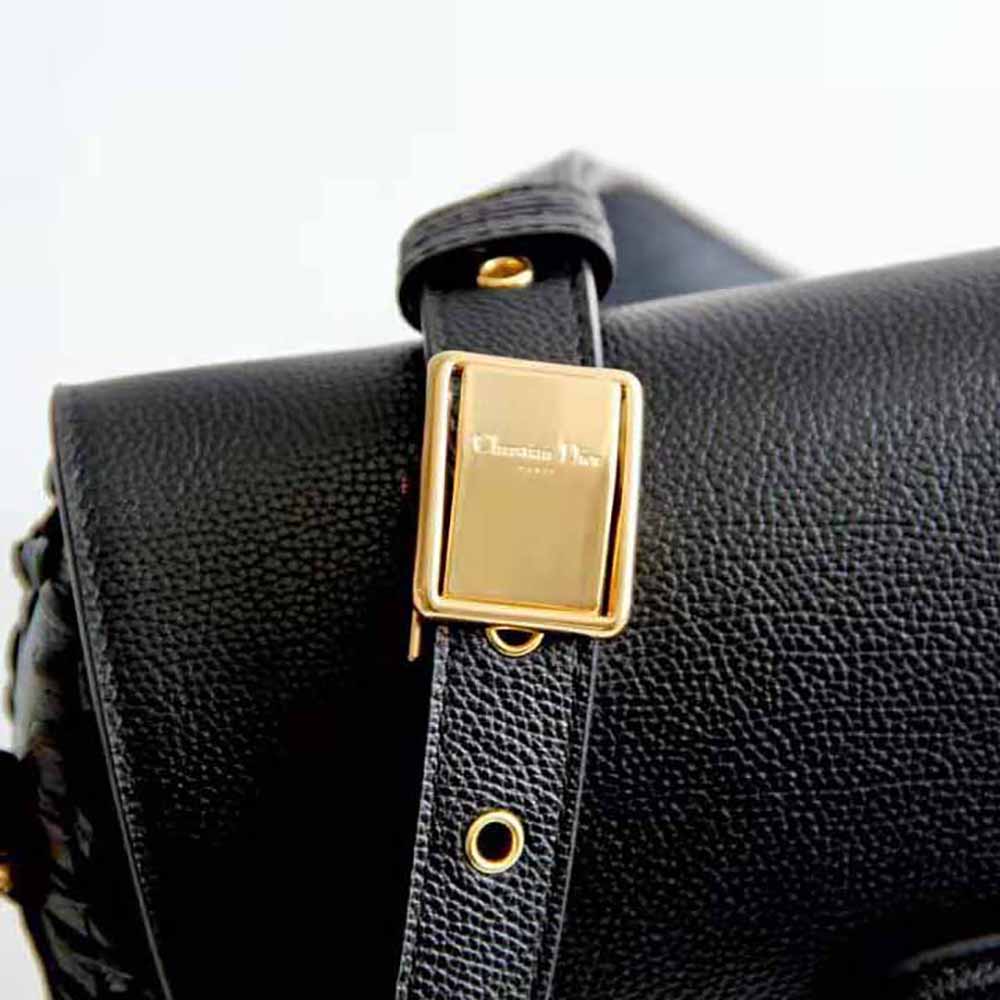 Christian Dior Grained Calfskin Medium Whipstitched Bobby Bag Black