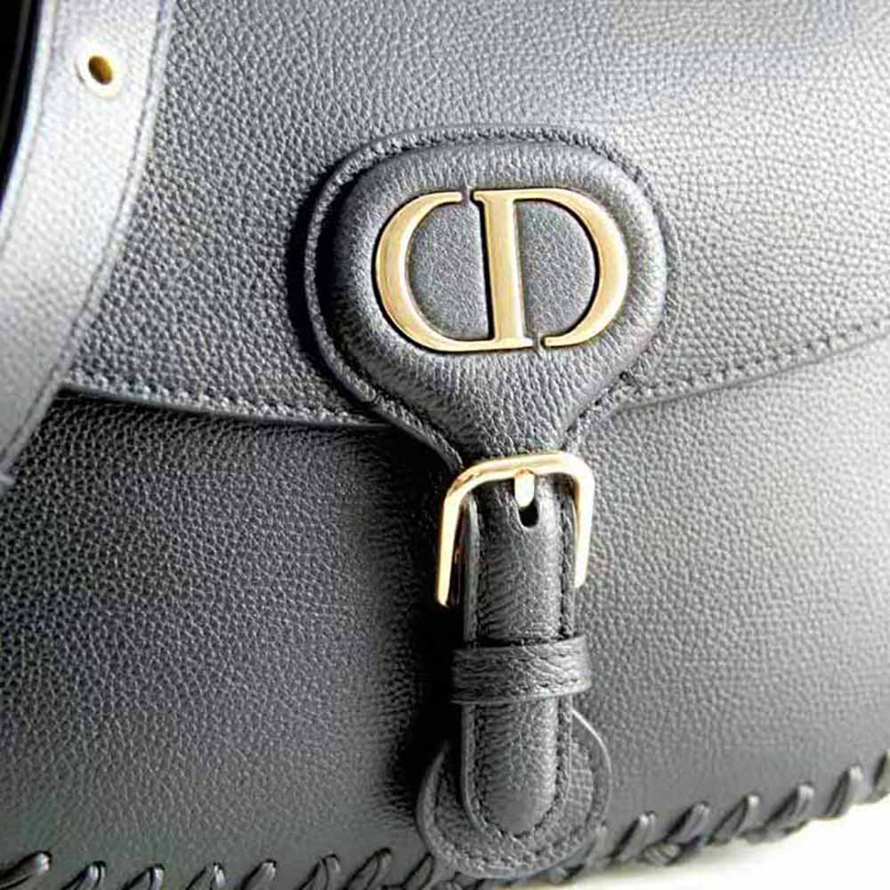 Christian Dior Grained Calfskin Medium Whipstitched Bobby Bag Black