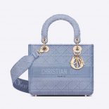 Dior Women Medium Lady D-Lite Bag Denim Blue Cannage Embroidery