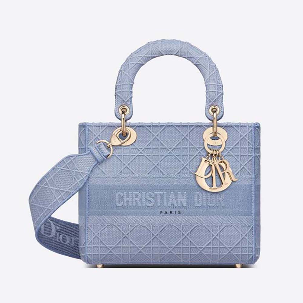 Christian Dior Lady D-Lite Bag Embroidered Canvas Medium Blue