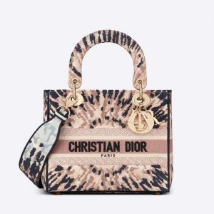 Dior Women Medium Lady D-Lite Bag Multicolor Tie & Dior Embroidery
