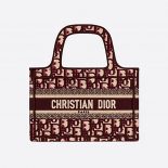 Dior Women Mini Dior Book Tote Burgundy Dior Oblique Embroidery