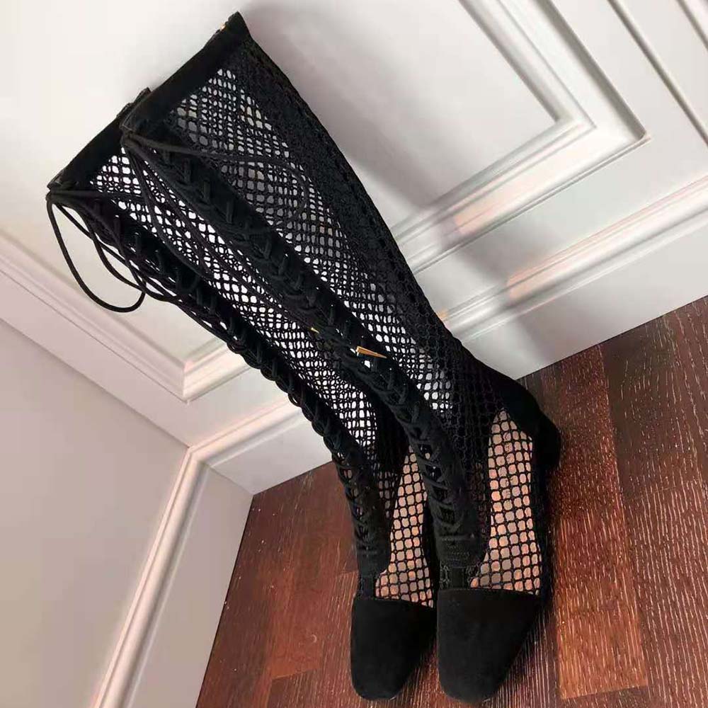 Dior Naughtily-d Fishnet & Suede Boot in Black