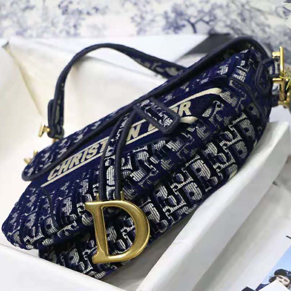 Dior Oblique Embroidery Saddle Bag Blue - NOBLEMARS