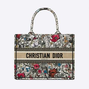 Dior Women Small Dior Book Tote Multicolor Mille Fleurs Embroidery