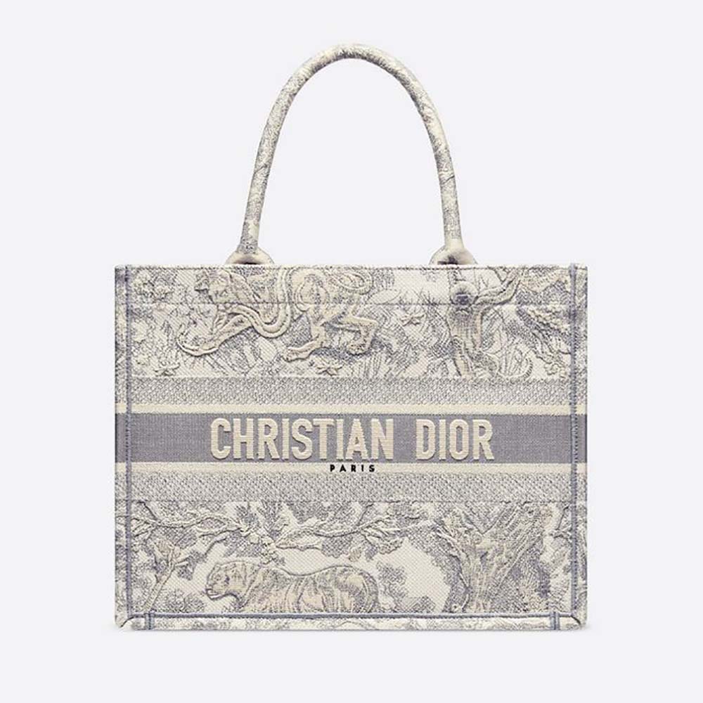 Dior Women Small Dior Book Tote Toile de Jouy Embroidery-Silver